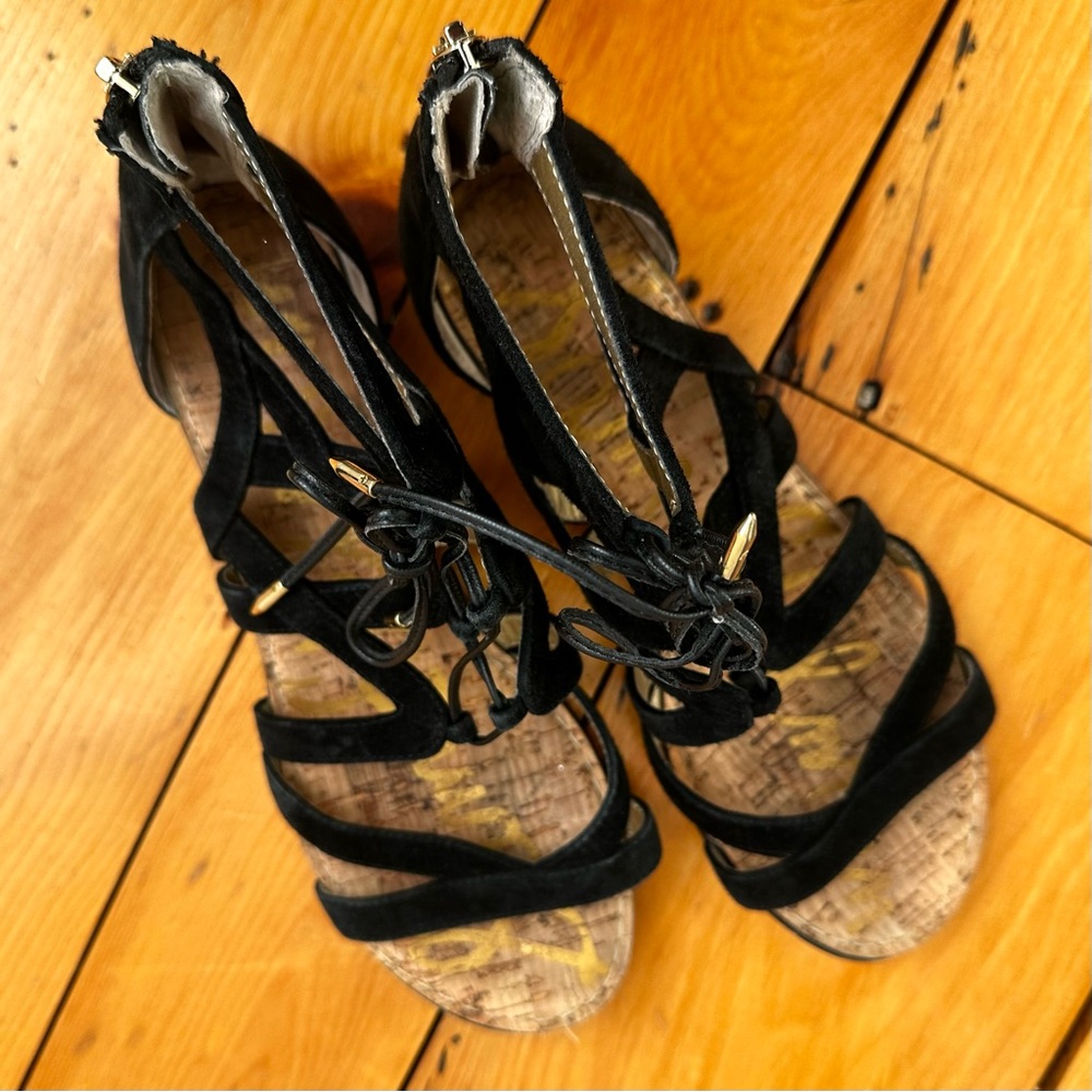 Elegant Black Suede Gladiator Sandals Size 8.5